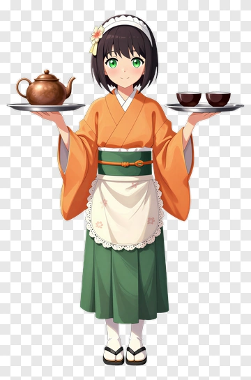 Anime Character Serving Tea And Cups PNG