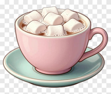 Pink Cup Of Hot Chocolate With Marshmallows PNG