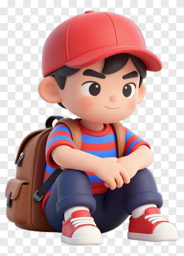 3D Boy Sitting With Backpack PNG