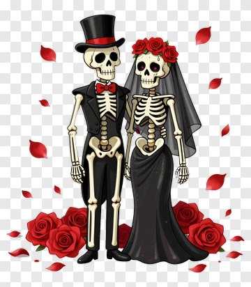 Cartoon Skeleton Couple In Wedding Attire PNG
