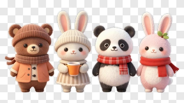 Cute Cartoon Animal Friends In Winter Attire PNG