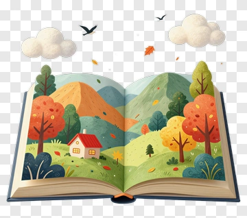 Open Book Illustrating A Scenic Autumn Landscape PNG