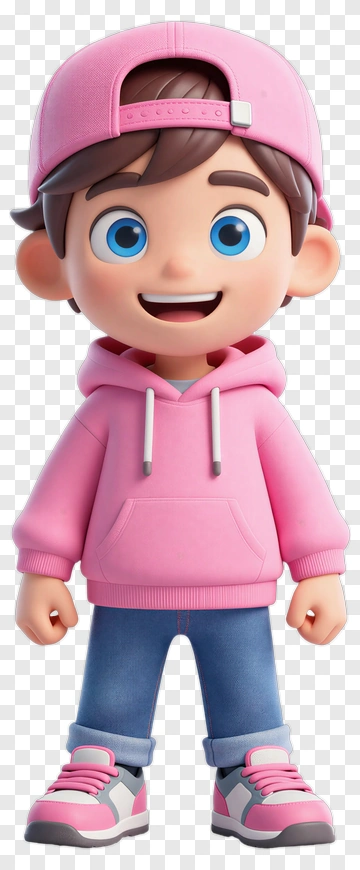 Cartoon Boy In Pink Hoodie And Cap PNG