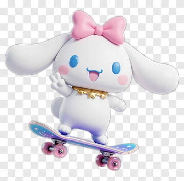 3D Rabbit Skateboarding With A Pink Bow PNG