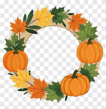 Autumn Pumpkin Wreath With Colorful Leaves PNG