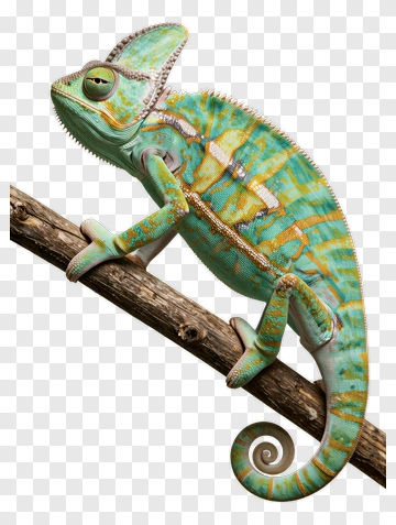 Colorful Chameleon Climbing A Branch PNG