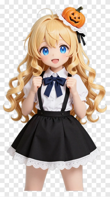 Cartoon Girl With Pumpkin Hair Accessory PNG