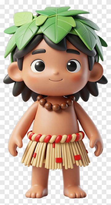 Cartoon Boy Wearing Leaf Crown And Grass Skirt PNG