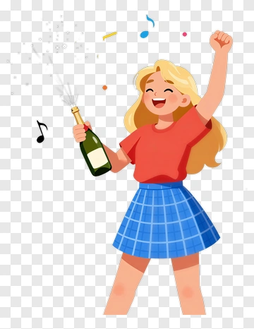 Cartoon Woman Celebrating With Champagne Bottle PNG