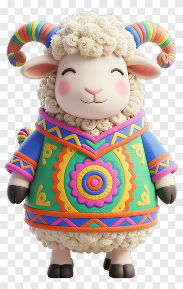 3D Colorful Sheep In Vibrant Sweater PNG