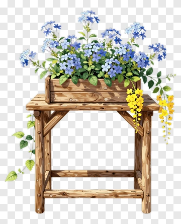 Flower Box With Blue And Yellow Flowers PNG