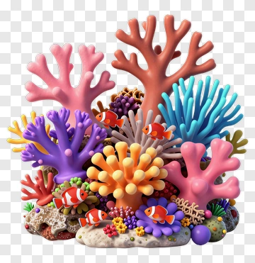 Colorful Coral Reef With Clownfish PNG