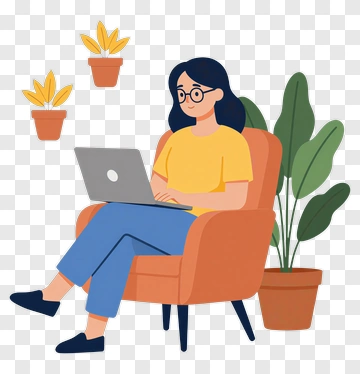 Woman Working On Laptop In Cozy Chair PNG