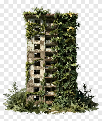 Abandoned Building Covered In Greenery PNG