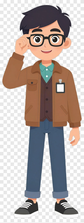 Cartoon Young Man Wearing Glasses And Jacket PNG