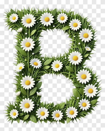 Floral Letter B Made Of Daisies And Green Leaves PNG