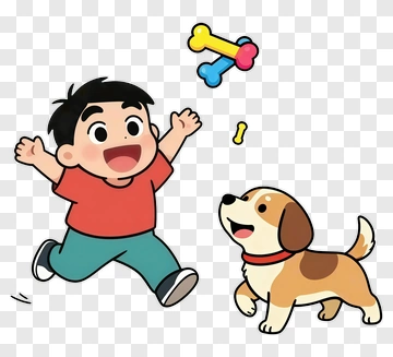Cartoon Boy Playing With A Dog PNG