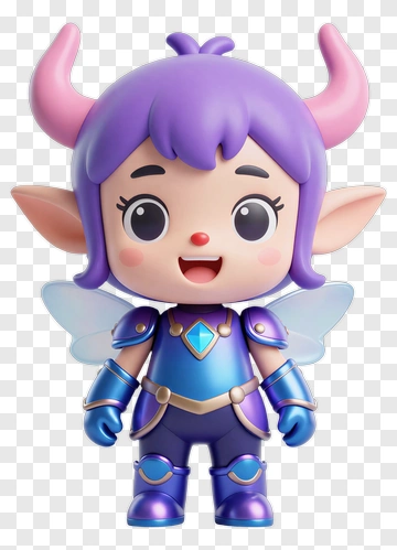 Cartoon Fairy Character With Purple Hair And Wings PNG