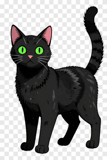 Cartoon Black Cat With Green Eyes PNG