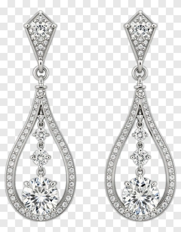 Elegant Silver Teardrop Earrings With Diamonds PNG
