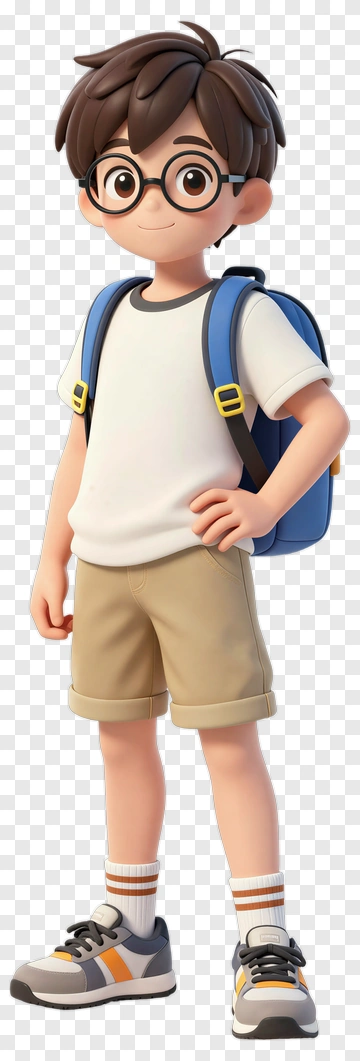 3D Boy With Backpack Standing Confidently PNG