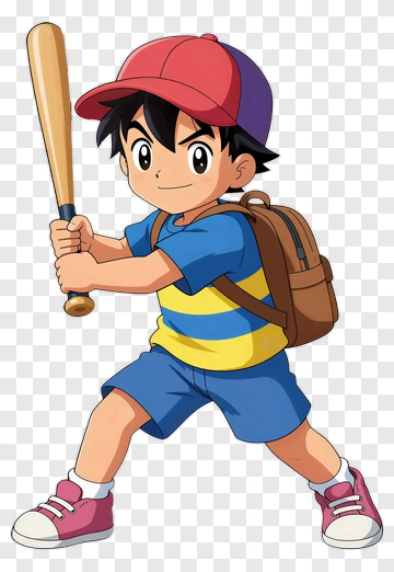 Cartoon Boy Holding A Baseball Bat PNG