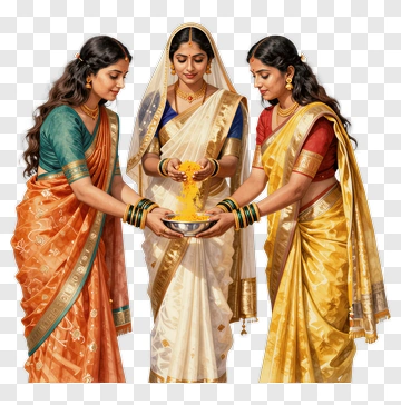 Women In Traditional Sarees Celebrating A Festival PNG
