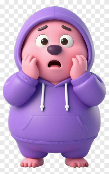 Worried Cartoon Character In Purple Hoodie PNG