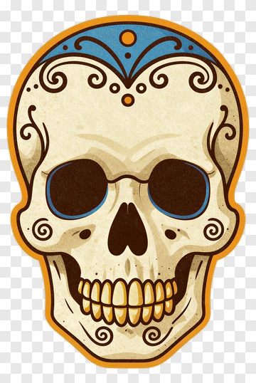 Decorative Sugar Skull With Colorful Design PNG