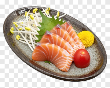 Sliced Salmon With Garnishes On A Plate PNG
