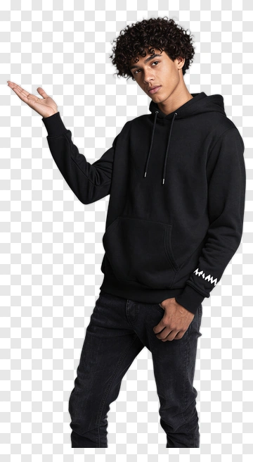Young Man Wearing Black Hoodie Gesturing PNG