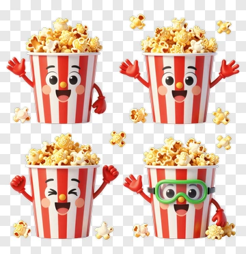 Cartoon Popcorn Bucket Characters PNG