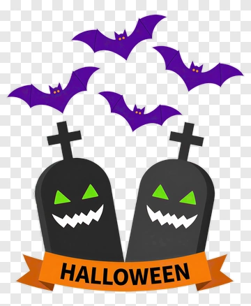 Halloween Tombstones With Bats PNG