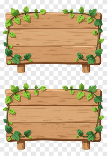 Wooden Signboard With Green Leaves PNG