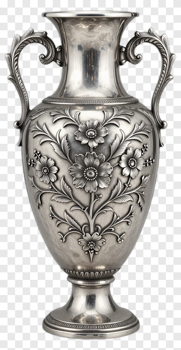 Decorative Silver Floral Vase PNG