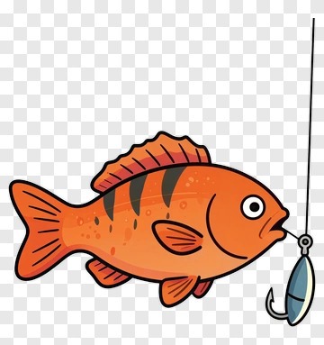 Cartoon Fish With Fishing Hook PNG