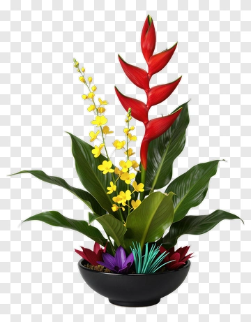 Colorful Flower Arrangement In A Black Bowl PNG