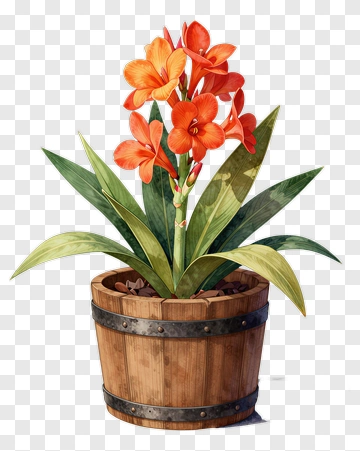 Colorful Orchid Plant In Wooden Pot PNG