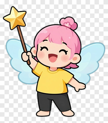 Cartoon Fairy Holding A Star Wand PNG