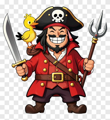 Cartoon Pirate Holding A Sword And Trident PNG