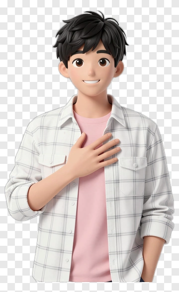 3D Young Man Smiling With Hand On Chest PNG