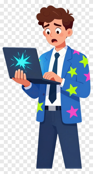 Surprised Man In A Colorful Suit Using A Laptop PNG