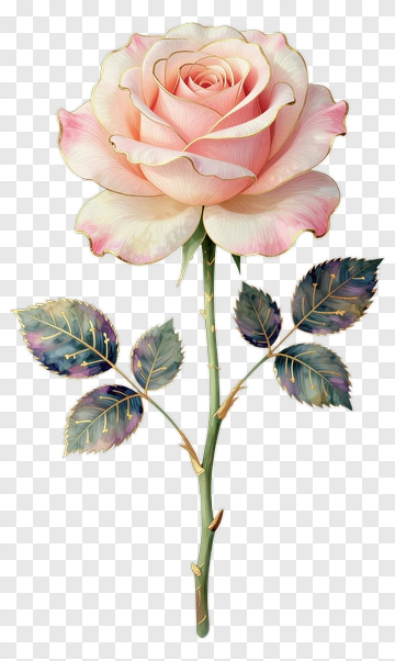 Pink Rose With Green Leaves PNG