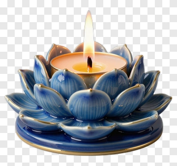 Blue Lotus Candle Holder With Flame PNG