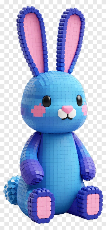 3D Blue Bunny With Pink Ears PNG