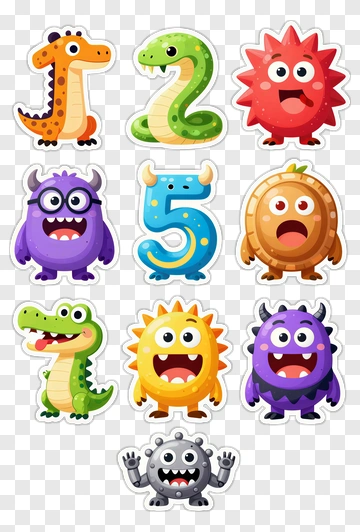 Colorful Cartoon Monsters And Numbers PNG