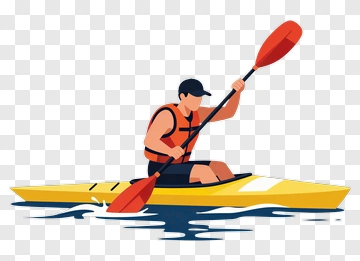 Man Kayaking In A Yellow Kayak PNG