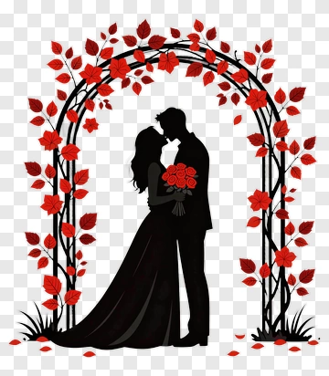 Silhouette Couple Holding Roses Under An Arch PNG