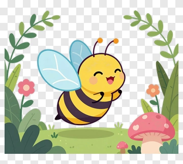 Cartoon Bee Flying In A Garden PNG