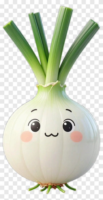 Cute Onion Character With Green Sprouts PNG